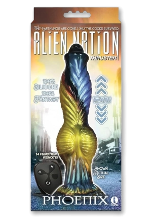 Alien Nation Phoenix Silicone Thrusting Dildo - Green/Yellow/Black
