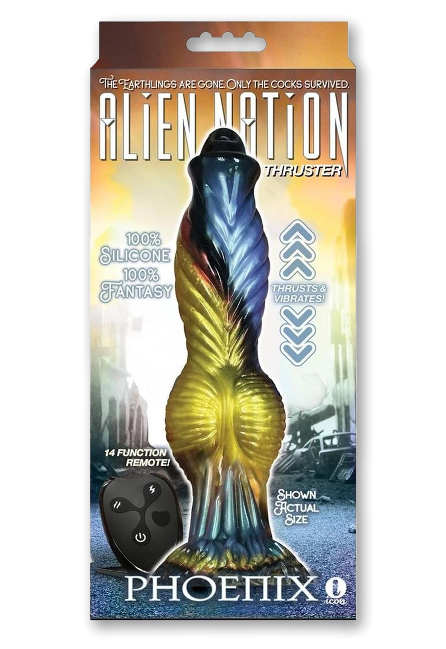 Alien Nation Phoenix Silicone Thrusting Dildo - Green/Yellow/Black