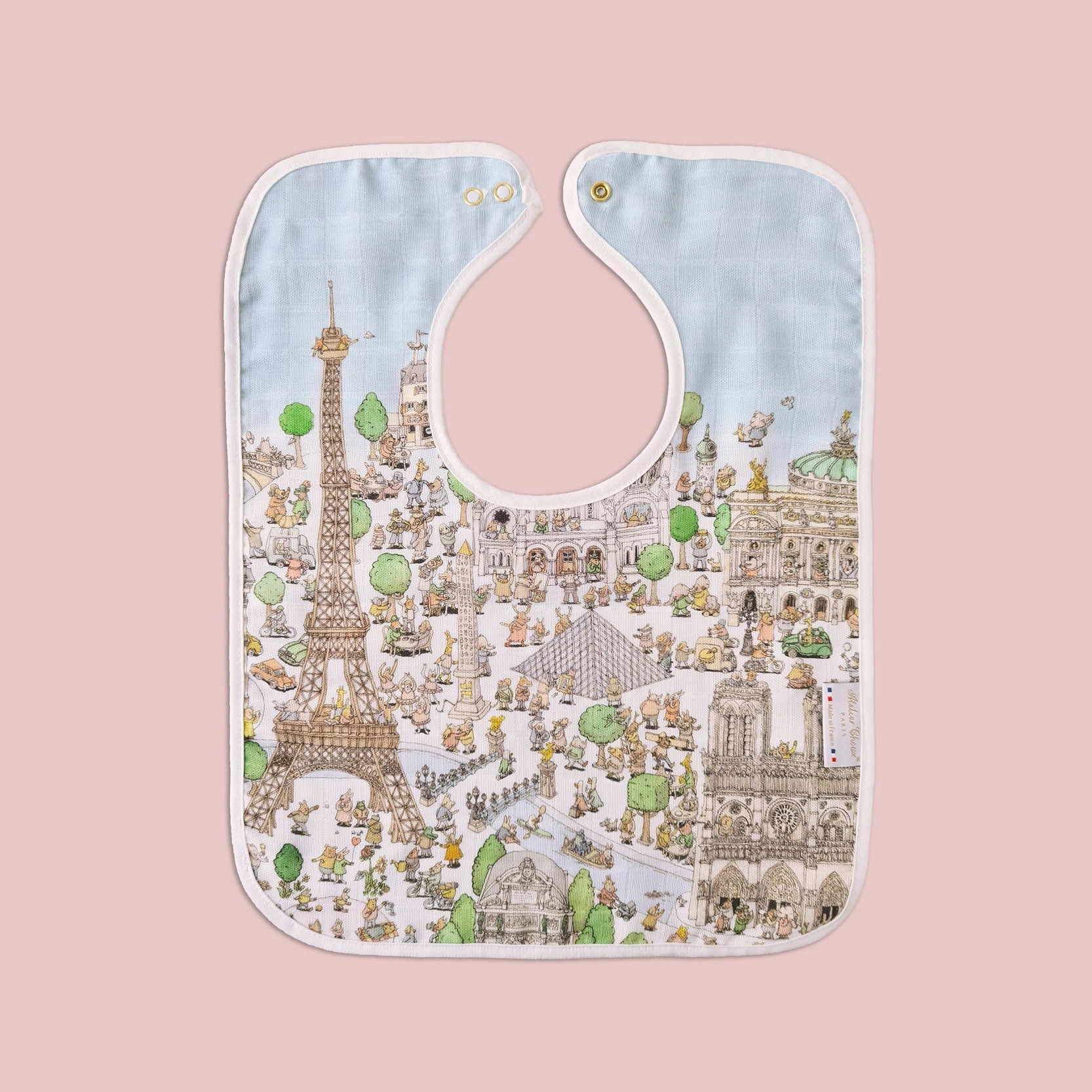 Atelier Choux Large Bib Paris Gold Snaps