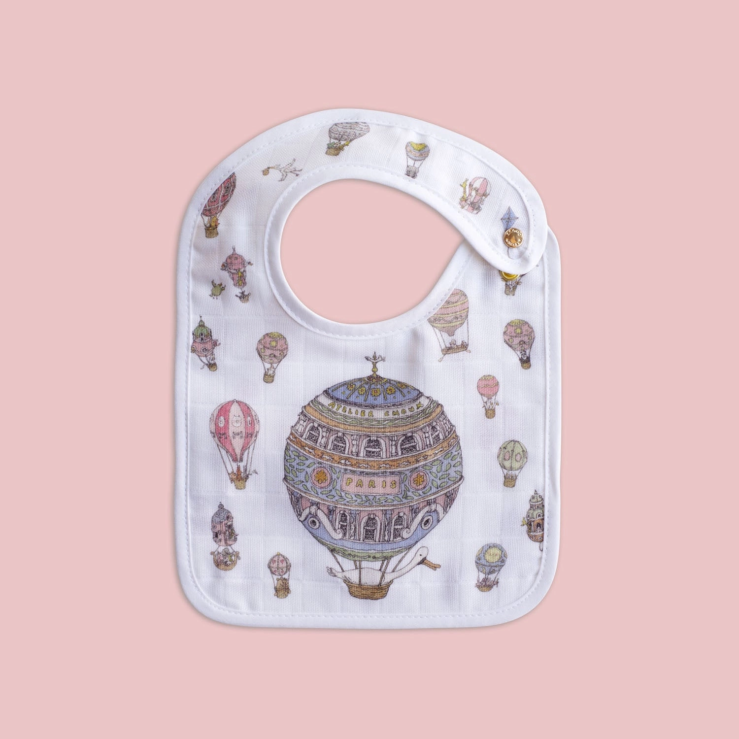 Atelier Choux Small Bib Hot Air Balloons Gold Snaps