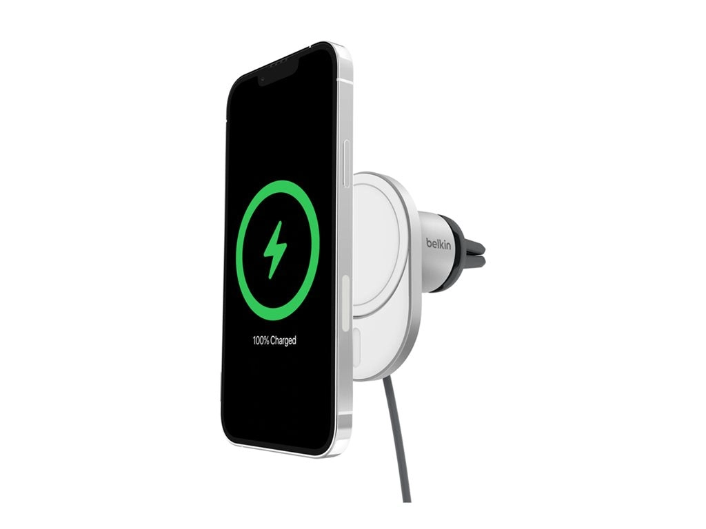 Belkin - Car wireless charging holder - magnetic with Qi2   car power adapter - 15 Watt - Fast Charge - gray WIC008BTGR-V2