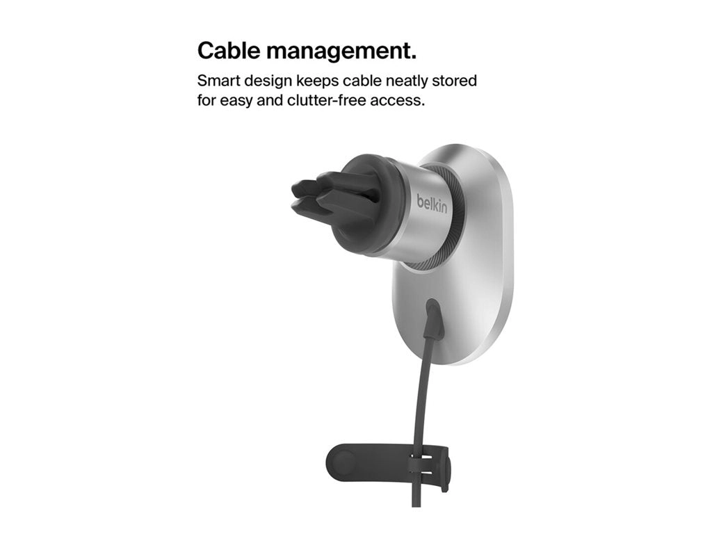 Belkin - Car wireless charging holder - magnetic with Qi2   car power adapter - 15 Watt - Fast Charge - gray WIC008BTGR-V2