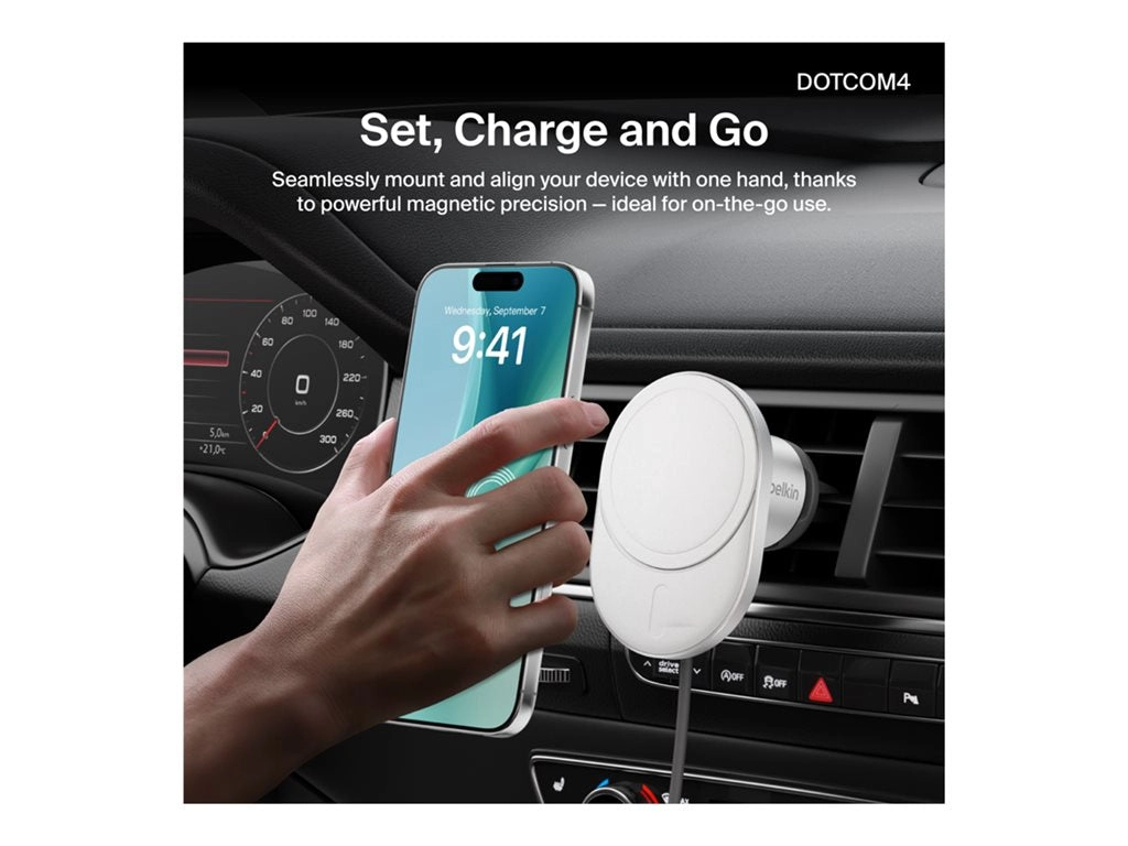 Belkin - Car wireless charging holder - magnetic with Qi2   car power adapter - 15 Watt - Fast Charge - gray WIC008BTGR-V2