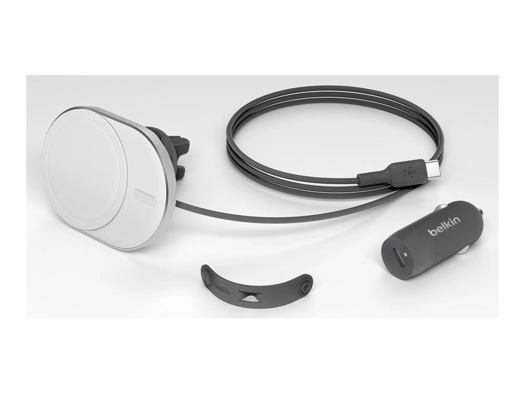 Belkin - Car wireless charging holder - magnetic with Qi2   car power adapter - 15 Watt - Fast Charge - gray WIC008BTGR-V2