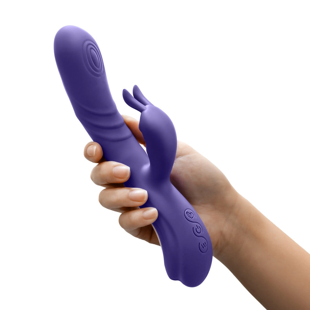 Blush | Harper 8.75 Inch G Spot Clitoral Dual Stimulation Silicone Rabbit Vibrator With 5 Shaft Vibrations - Midnight