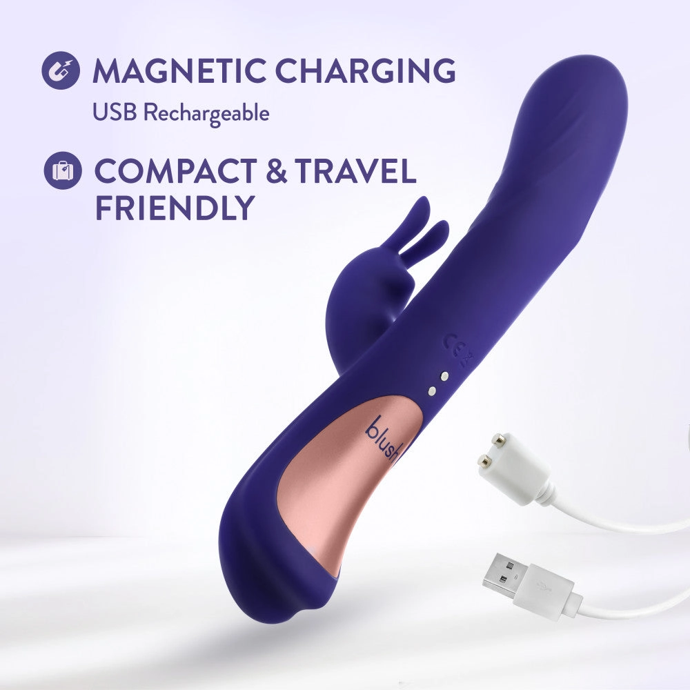 Blush | Harper 8.75 Inch G Spot Clitoral Dual Stimulation Silicone Rabbit Vibrator With 5 Shaft Vibrations - Midnight