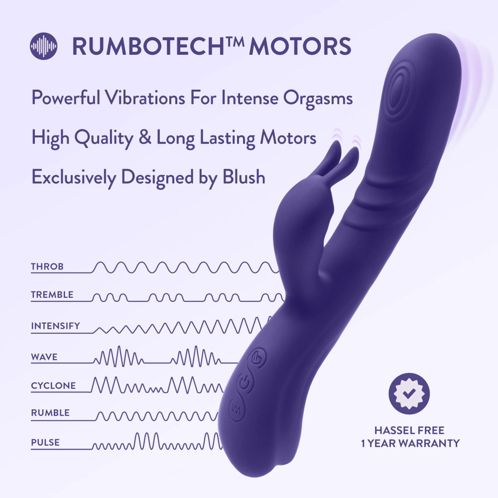 Blush | Harper 8.75 Inch G Spot Clitoral Dual Stimulation Silicone Rabbit Vibrator With 5 Shaft Vibrations - Midnight