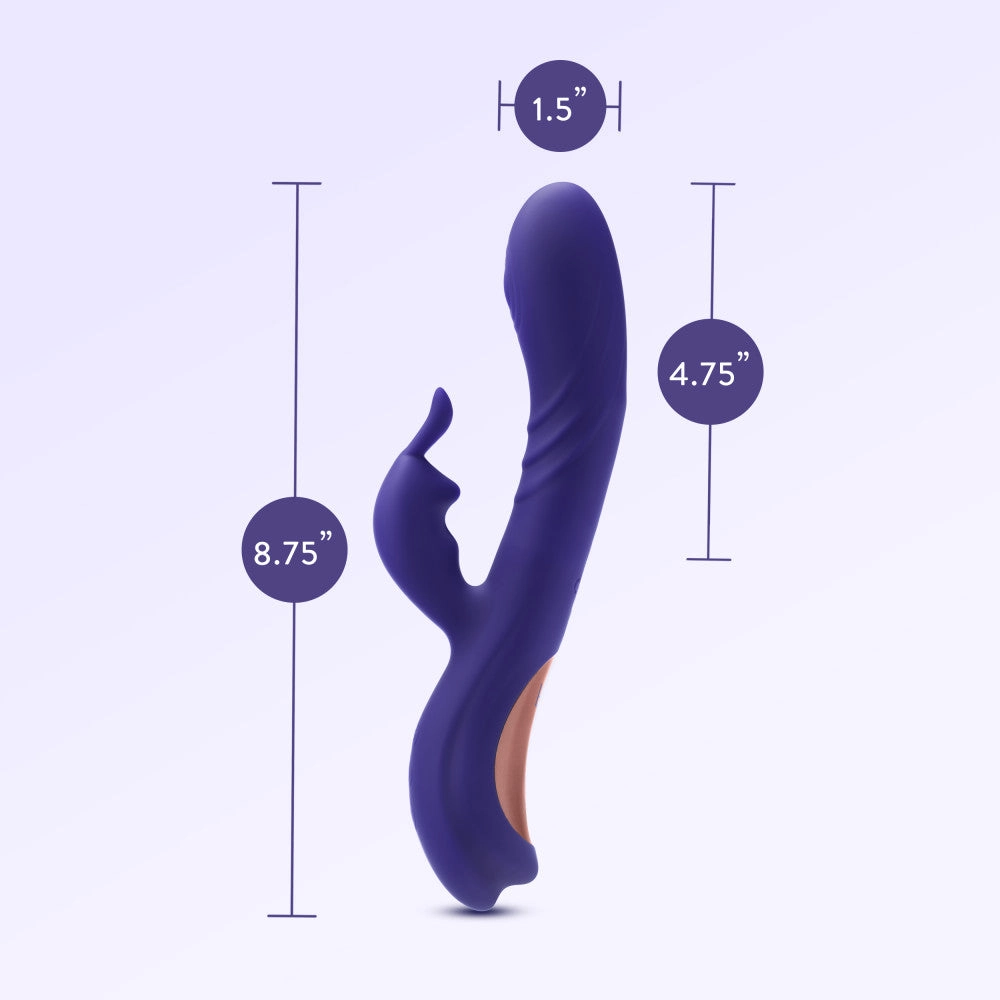 Blush | Harper 8.75 Inch G Spot Clitoral Dual Stimulation Silicone Rabbit Vibrator With 5 Shaft Vibrations - Midnight