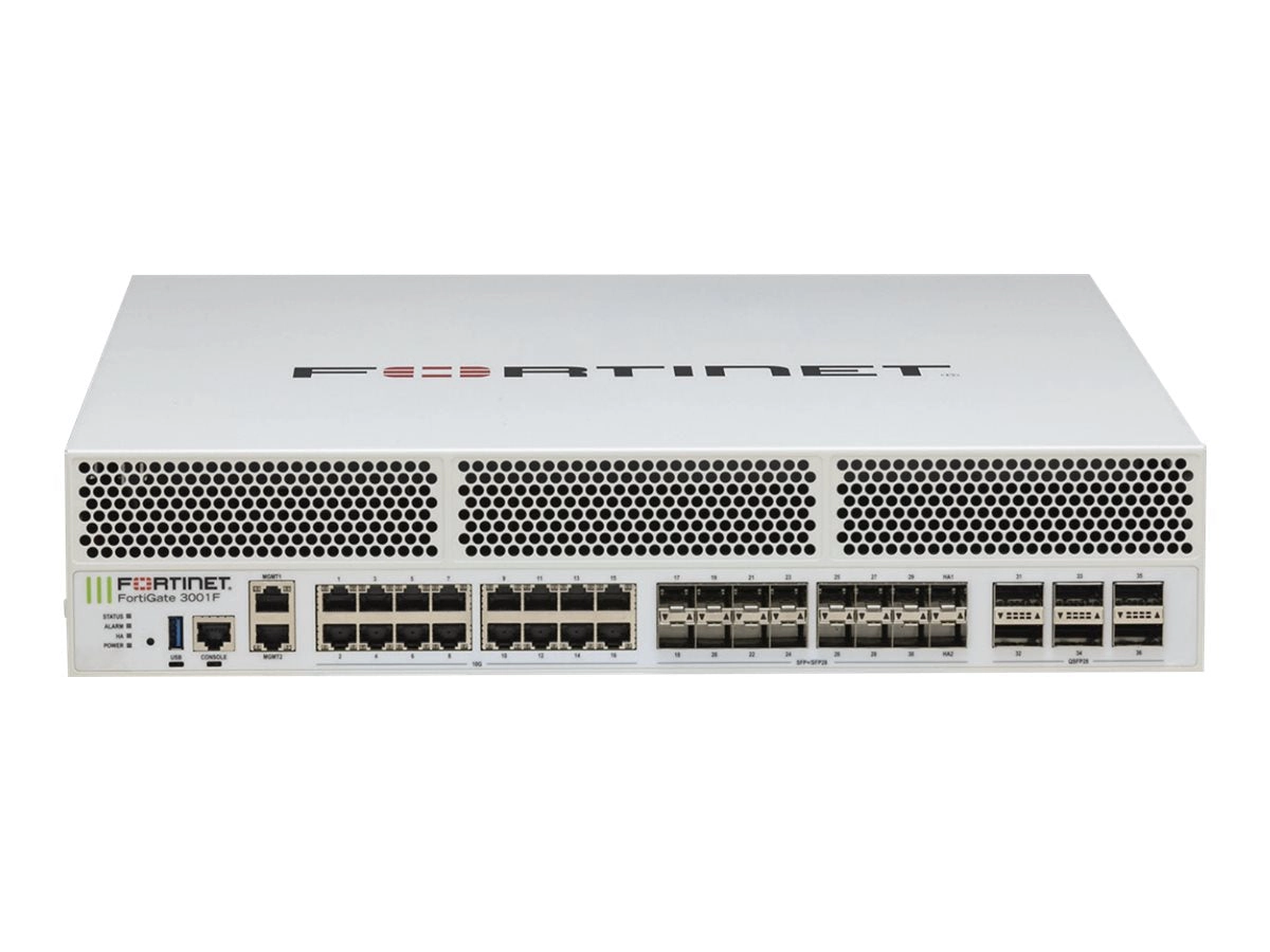 Fortinet FortiGate 3001F - Security appliance - with 3 years FortiCare 24X7 Service   3 years FortiGuard - 40GbE, 100GbE, 25GbE FG-3001F-BDL-950-36