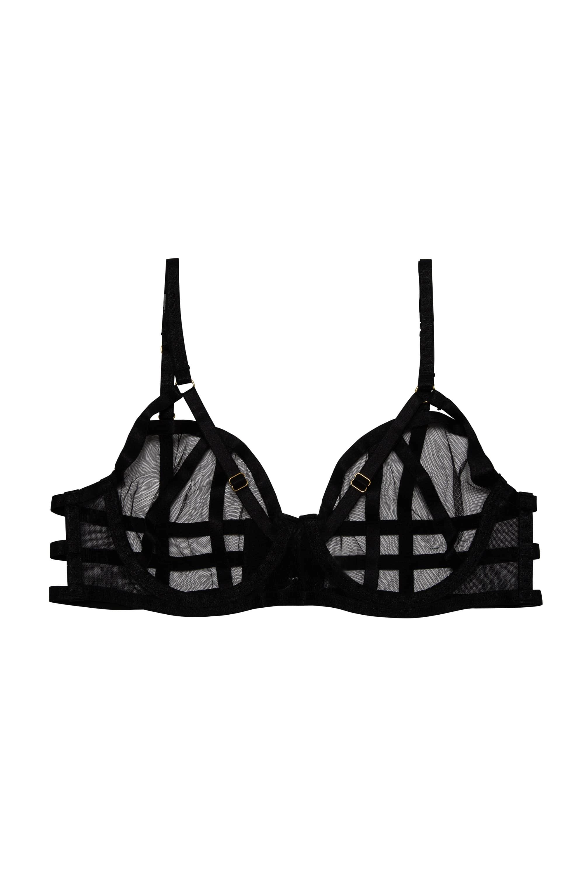 Hustler Arielle Black Mesh Bra With Open Strap Back