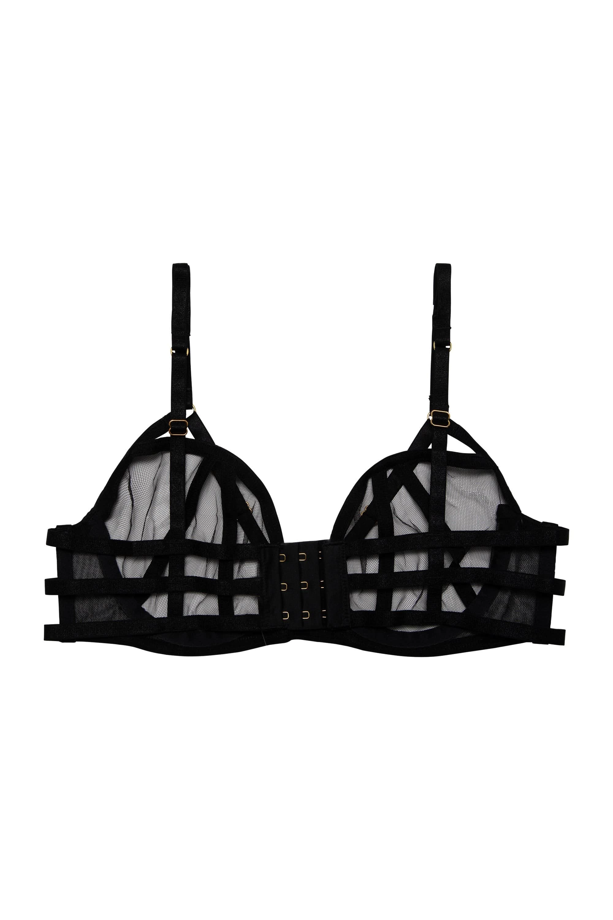 Hustler Arielle Black Mesh Bra With Open Strap Back