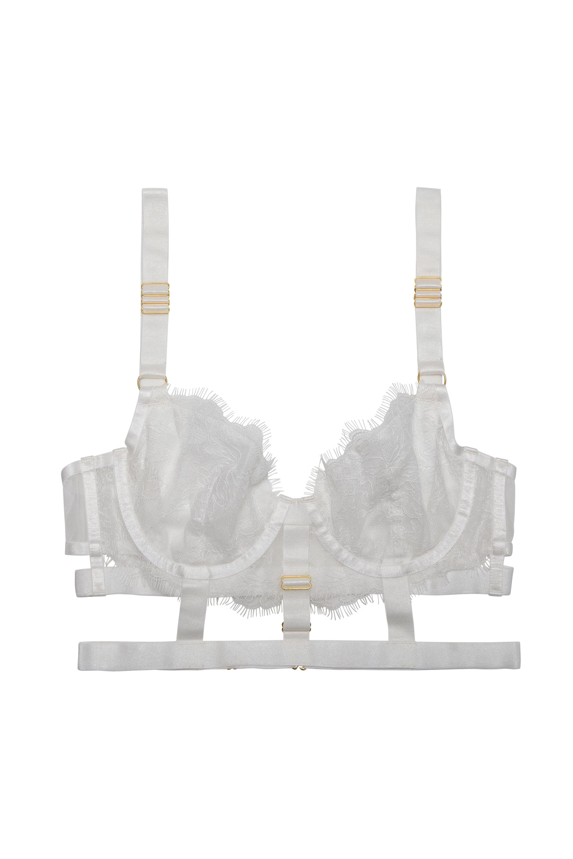 Hustler Pamela Lace Cage White Bra With Hardware Detail