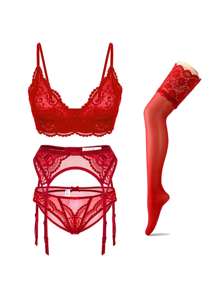 Lace Lingerie Set with Garter Belt and Stockings