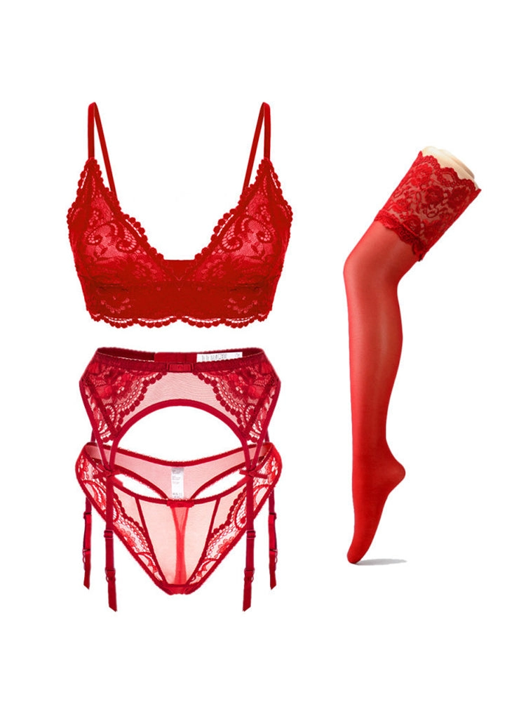 Lace Lingerie Set with Garter Belt and Stockings