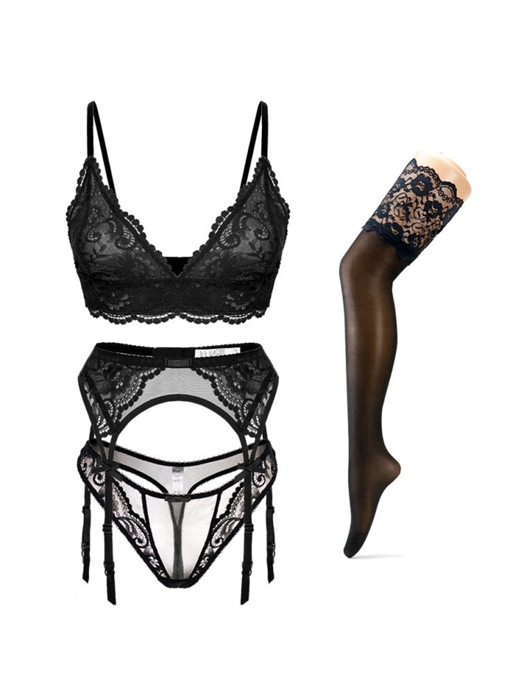Lace Lingerie Set with Garter Belt and Stockings