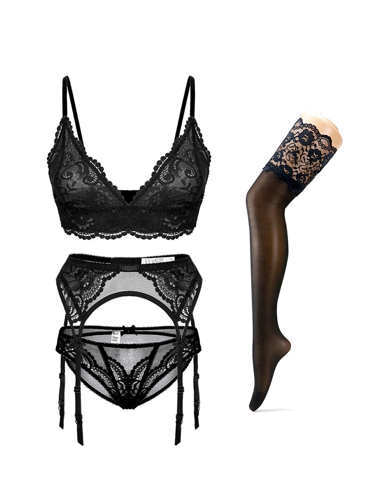 Lace Lingerie Set with Garter Belt and Stockings