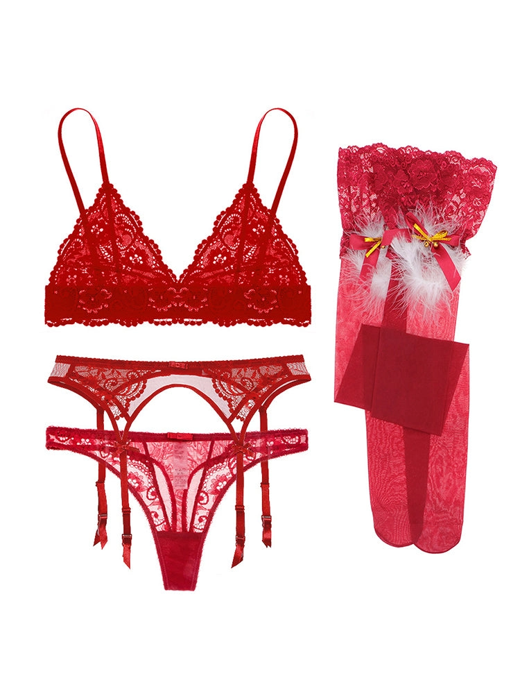 Lace Lingerie Set with Garter Belt and Stockings