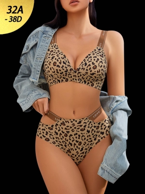 Leopard Print Push-Up Bra and High-Waist Brief Set