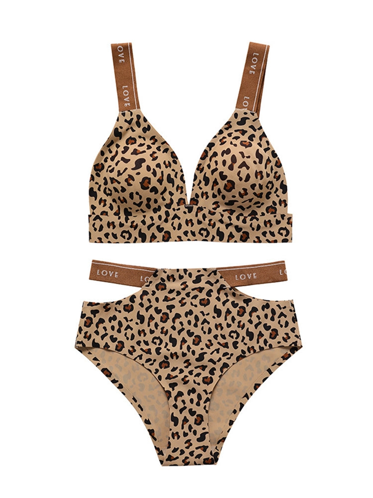 Leopard Print Push-Up Bra and High-Waist Brief Set
