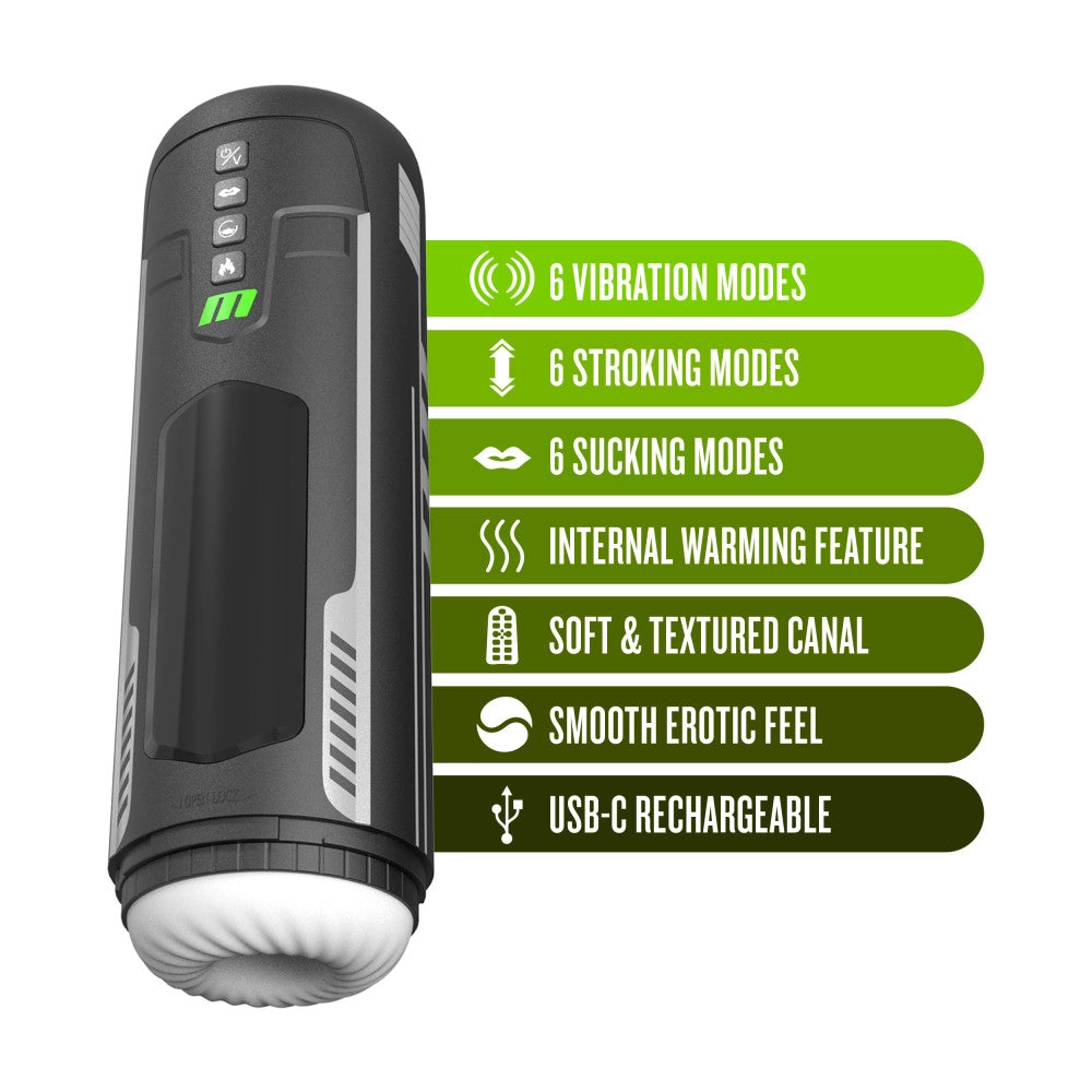M For Men By Blush® | Master Blaster – Vibrating, Stroking & Sucking Automatic Male Masturbator With Warming Technology – Black