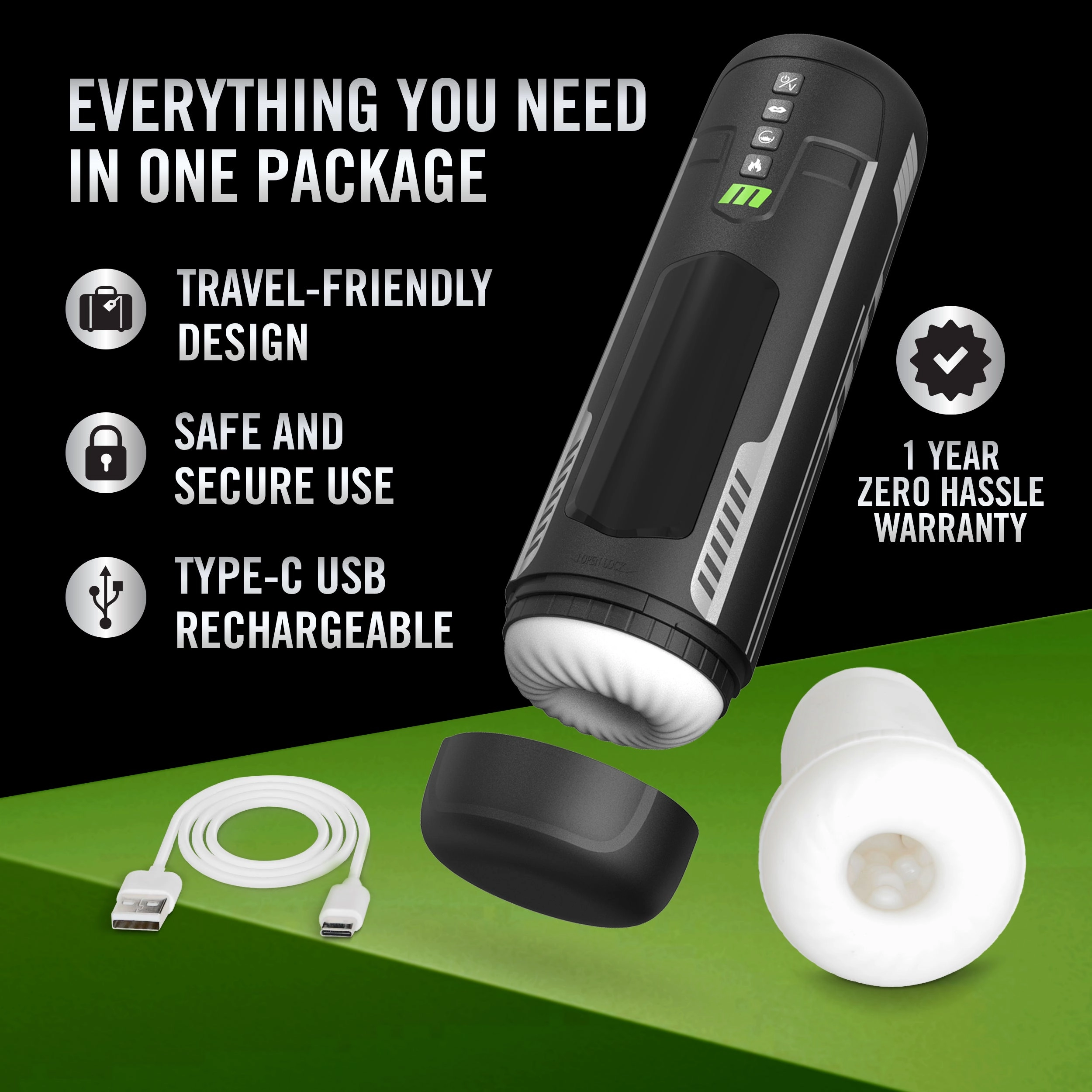 M For Men By Blush® | Master Blaster – Vibrating, Stroking & Sucking Automatic Male Masturbator With Warming Technology – Black