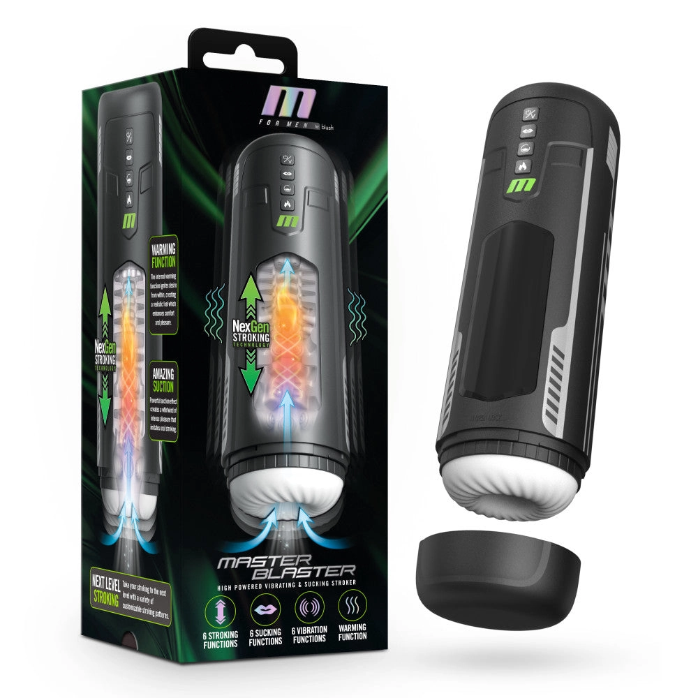 M For Men By Blush® | Master Blaster – Vibrating, Stroking & Sucking Automatic Male Masturbator With Warming Technology – Black