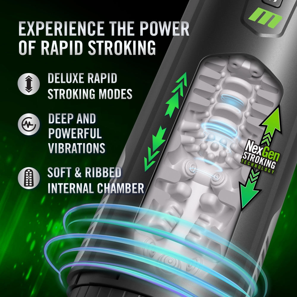 M For Men By Blush® | Master Blaster – Vibrating, Stroking & Sucking Automatic Male Masturbator With Warming Technology – Black