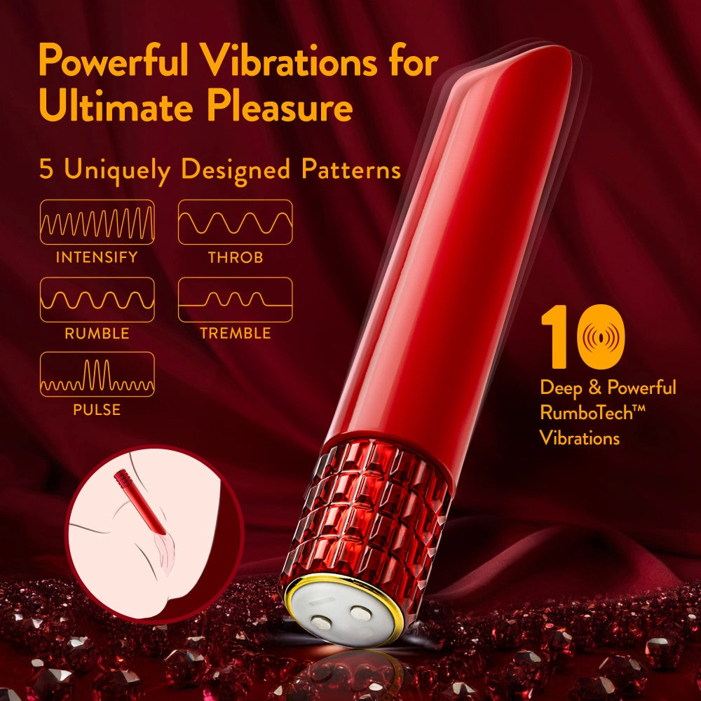 Oh My Gem | Desire 5 Inch Pocket-Sized Power Vibrator With Tapered Tip & Ruby Gem Base – In Red