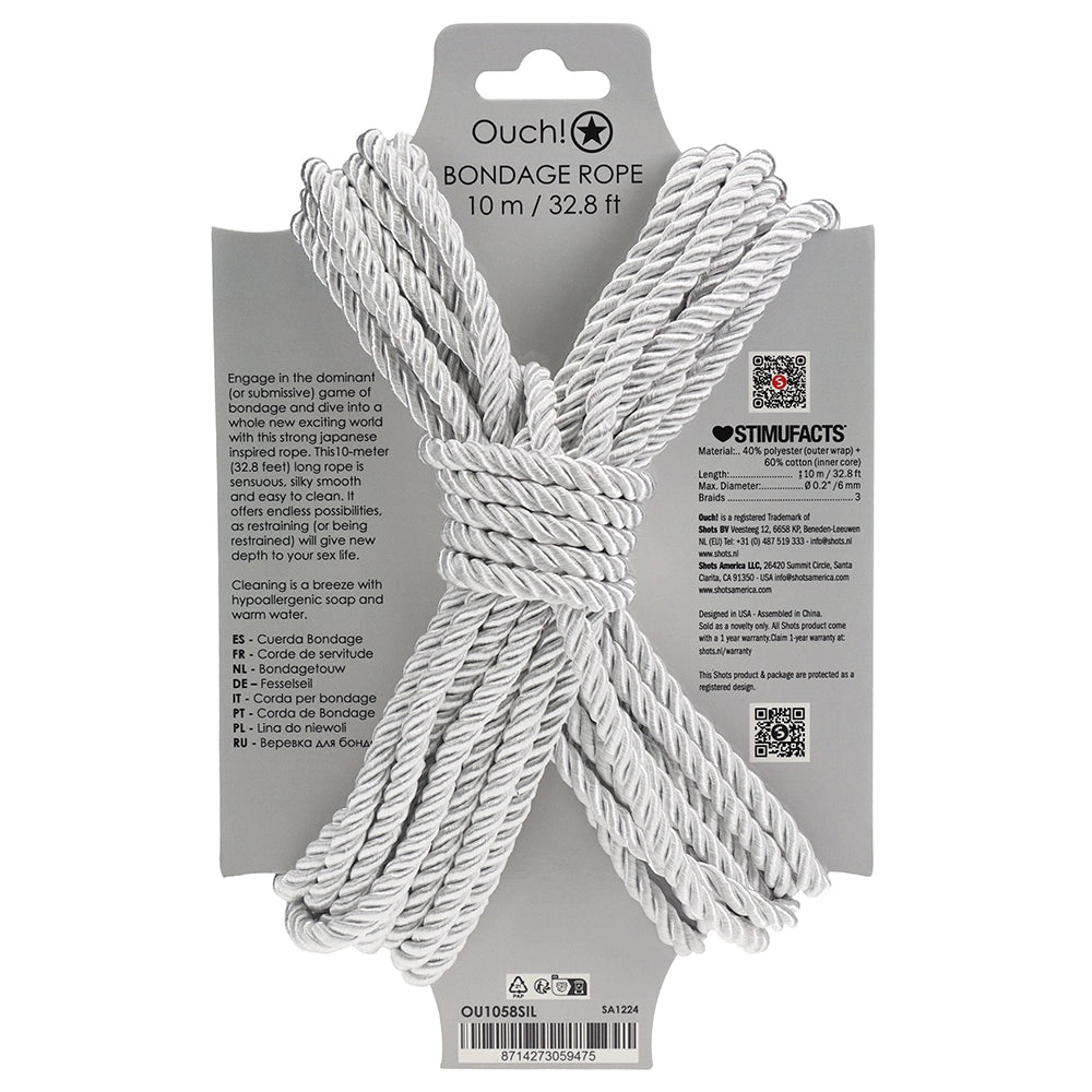 Ouch! 32.8'/10m Bondage Rope in Silver