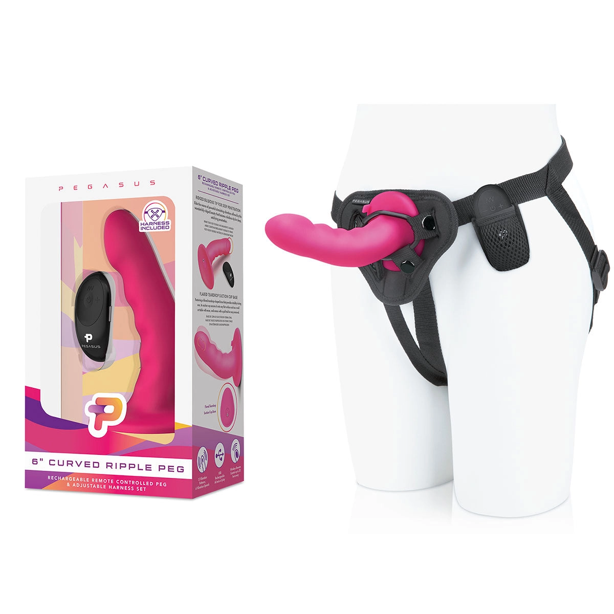 Pegasus 6 Rechargeable Ripple Peg W/adjustable Harness & Remote - Pink