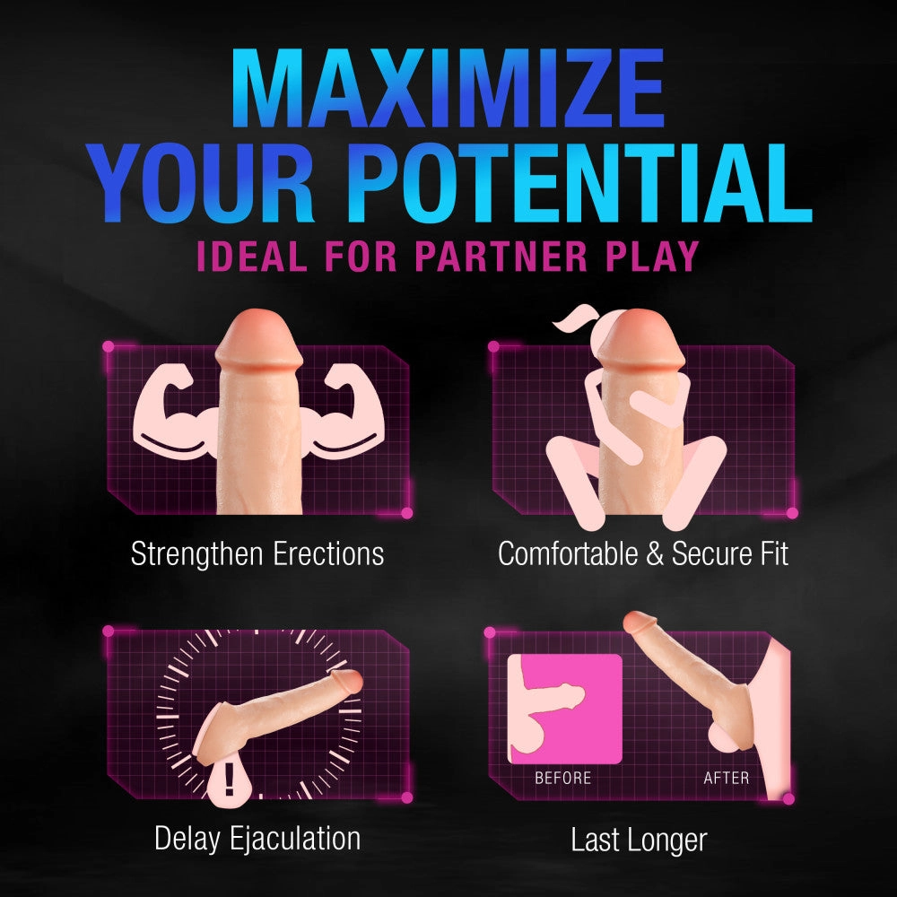 Performance Plus By Blush® | Thrive 8.75 Inch Realistic Penis Extender Sleeve - Dual Density - Liquid Silicone – Beige