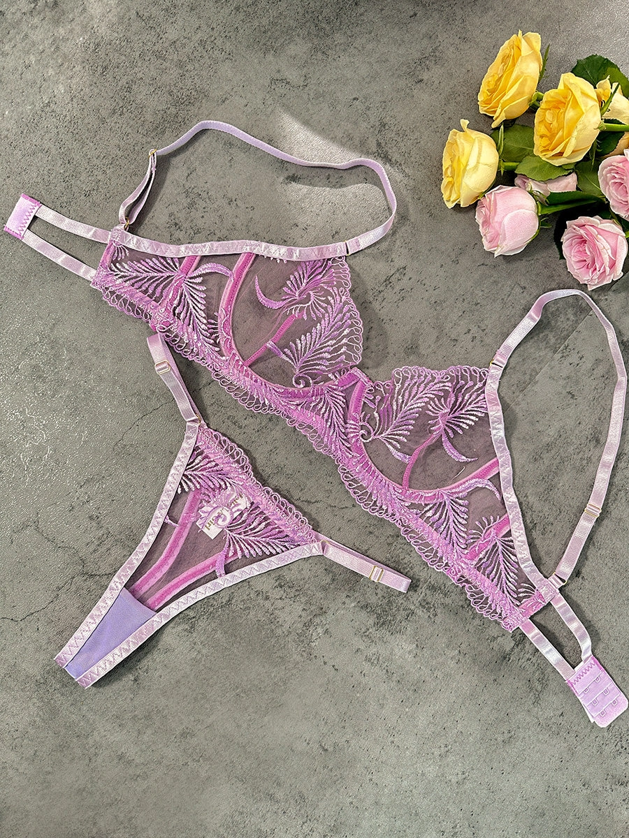 Puple Elegant Essence Embroidery Lingerie Set
