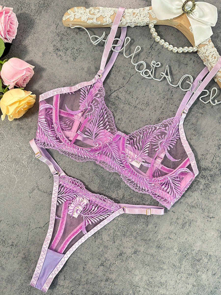 Puple Elegant Essence Embroidery Lingerie Set