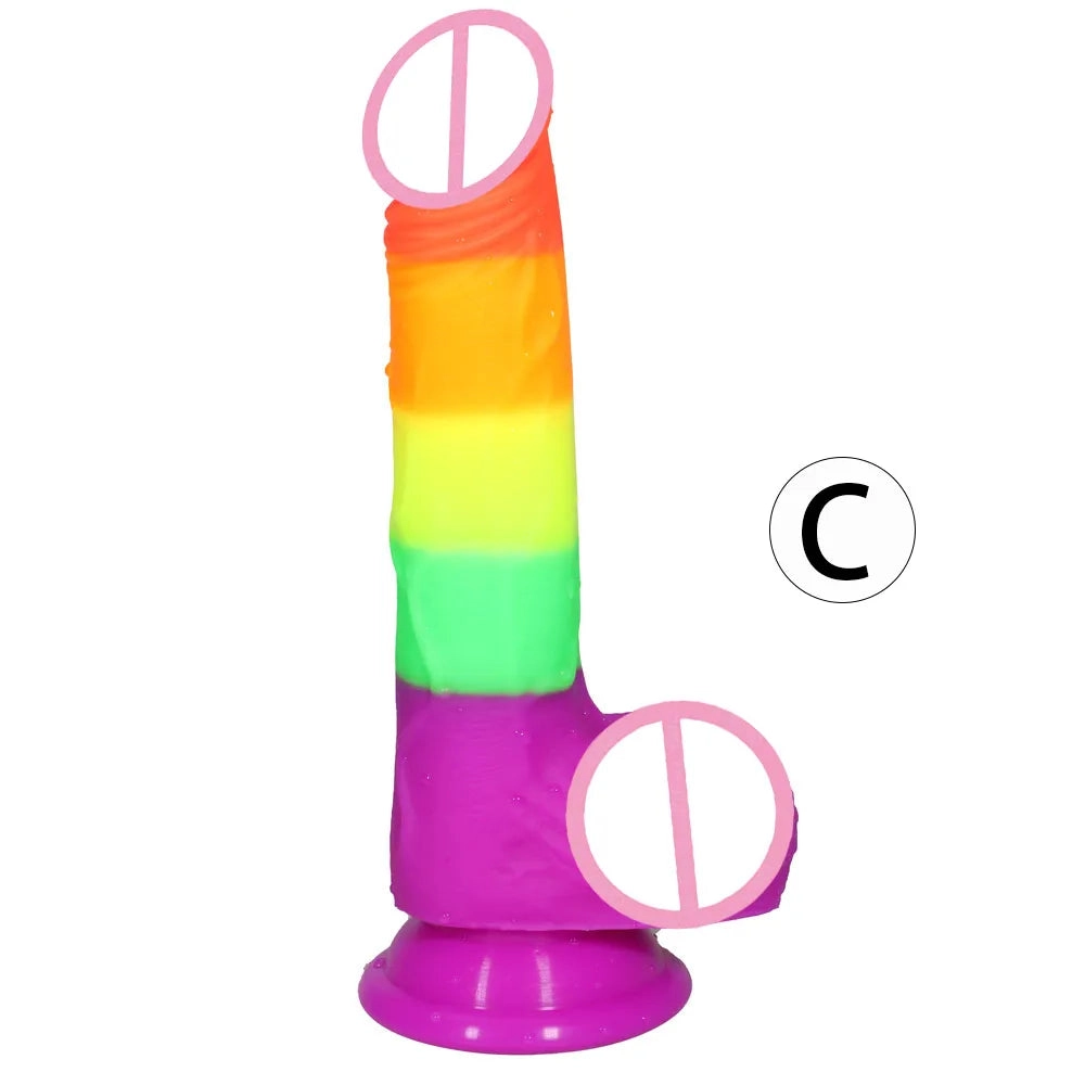 Rainbow Dildo with Strong Suction Cup for Women