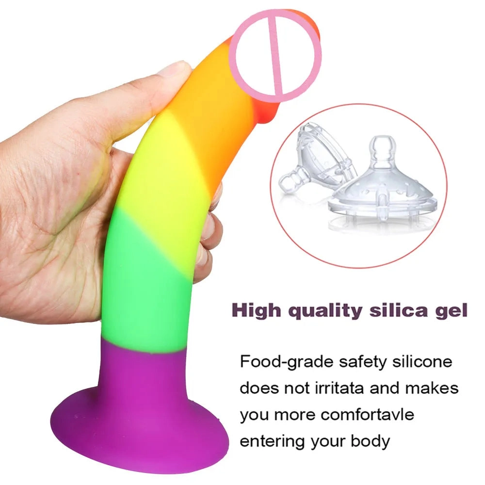 Rainbow Dildo with Strong Suction Cup for Women