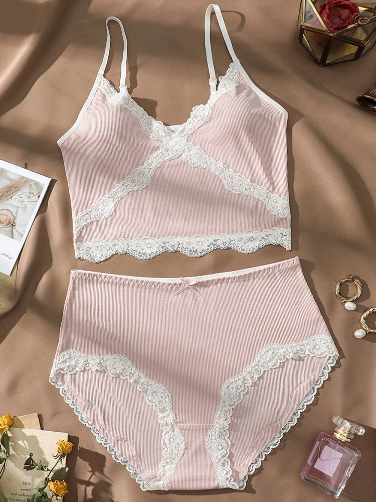 Sexy V-Neck Lace Camisole Lingerie Set