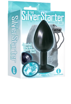 Silver Starter Noir; Aqua Round Jewel