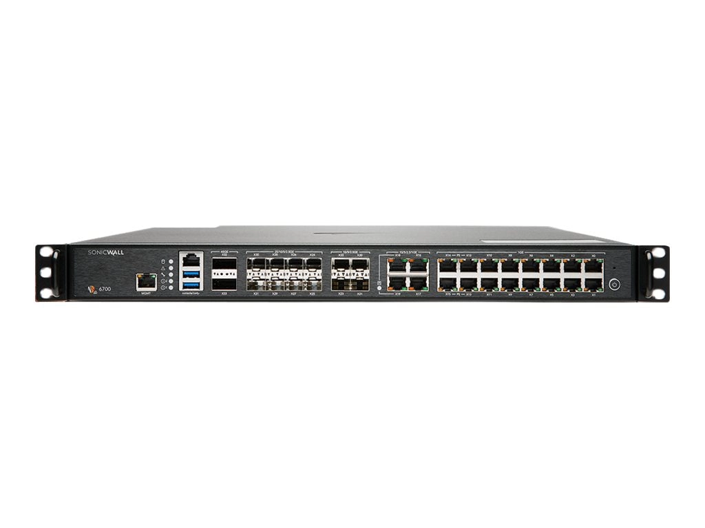 SonicWall NSa 6700 - Advanced Edition - security appliance - with 5 years TotalSecure - 10GbE, 40GbE, 5GbE, 2.5GbE, 25GbE - 1U 02-SSC-9596