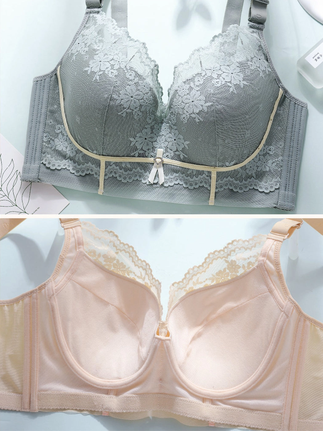 V-Neck Lace Wireless Side Support Bra