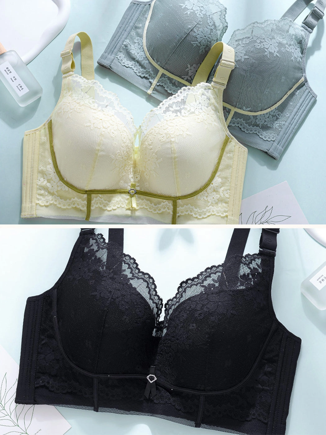 V-Neck Lace Wireless Side Support Bra