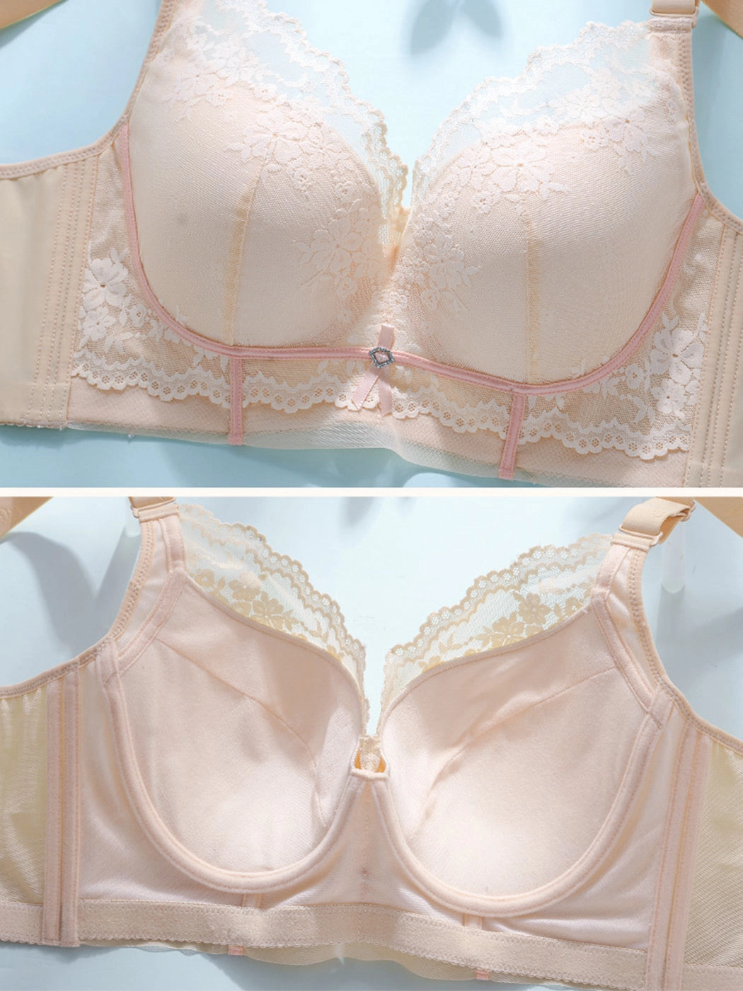 V-Neck Lace Wireless Side Support Bra