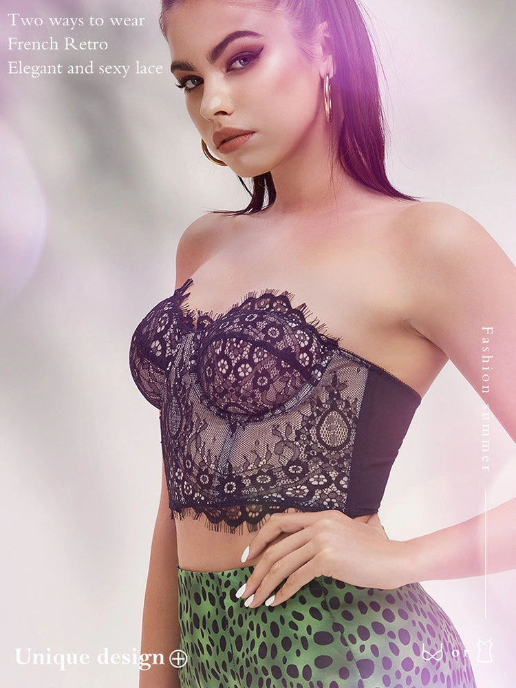 Women's Mesh Lace Bustier Elegant Strapless Chest Corset