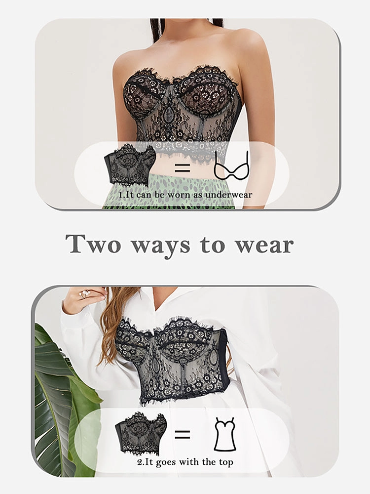 Women's Mesh Lace Bustier Elegant Strapless Chest Corset